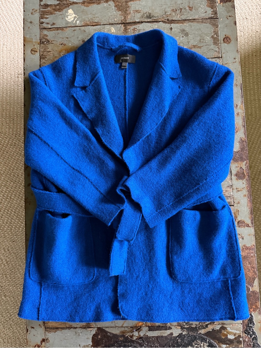 J. Crew Bold Cobalt Blue Belted Boiled Wool Blend Belted Coat
